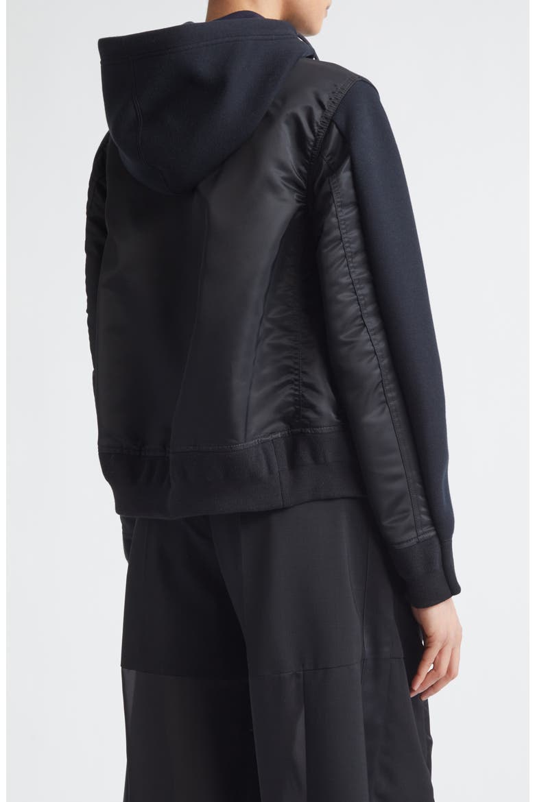 Sponge Sweat x Nylon Twill Full Zip Hoodie, Alternate, color, BLACK
