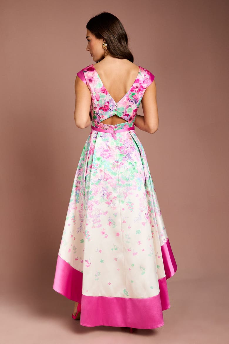 Floral High-Low Boat Neck Midi Dress, Alternate, color, Ivory