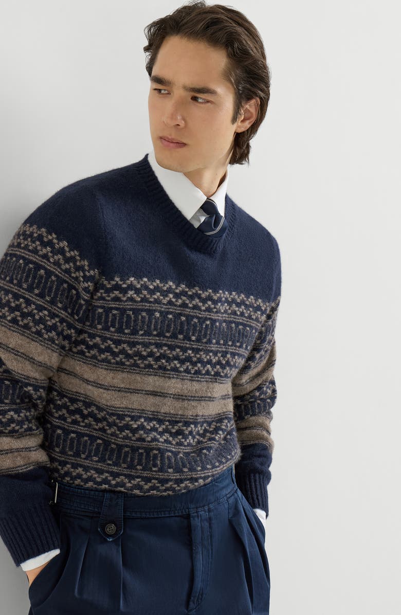 Brunello Cucinelli Alpaca, cashmere and wool nordic jacquard sweater, Alternate, color, Chestnut