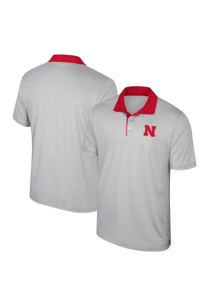 Men's Colosseum Gray Nebraska Huskers Big & Tall Tuck Striped Polo, Main, color, Gray