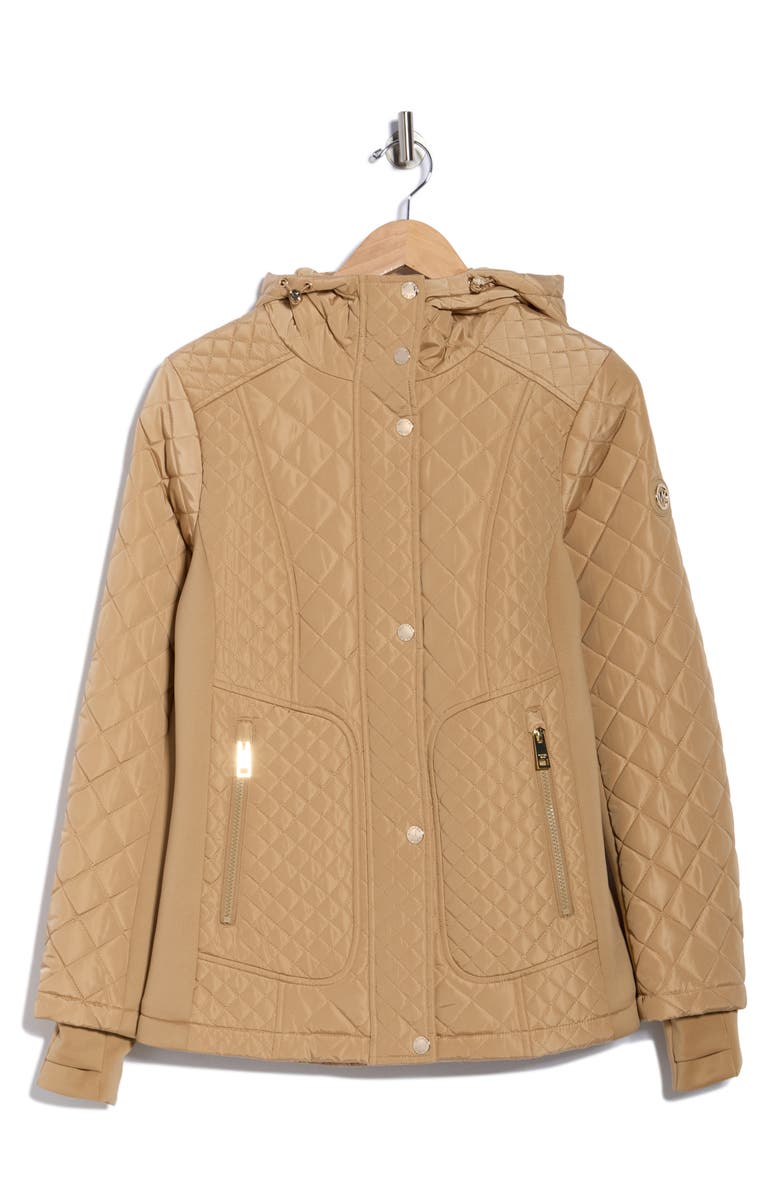 Michael Kors Hooded Diamond Quilted Jacket, Alternate, color, Khaki