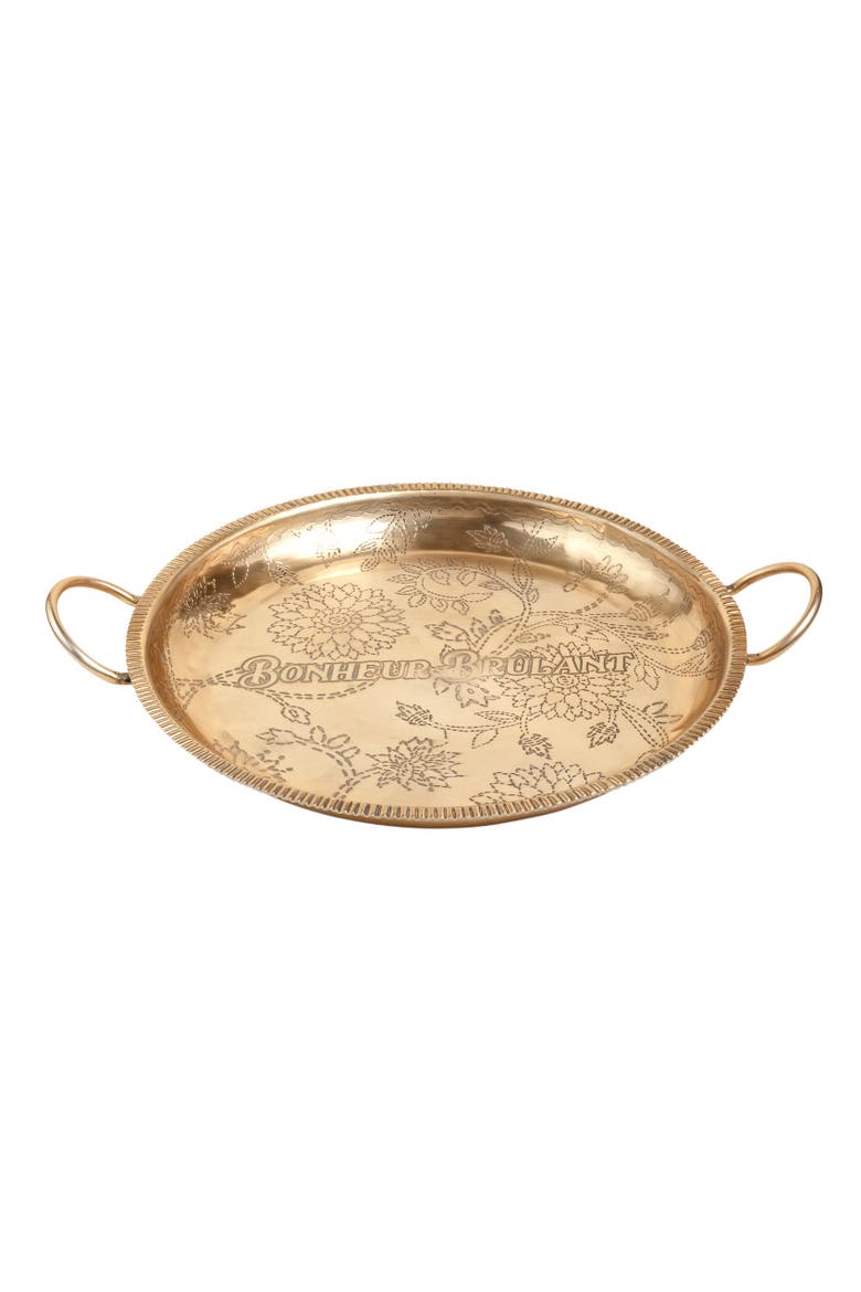 Nanpur Patterned Handle Round Metal Decorative Tray 19X16X3 In, Main, color, Gold