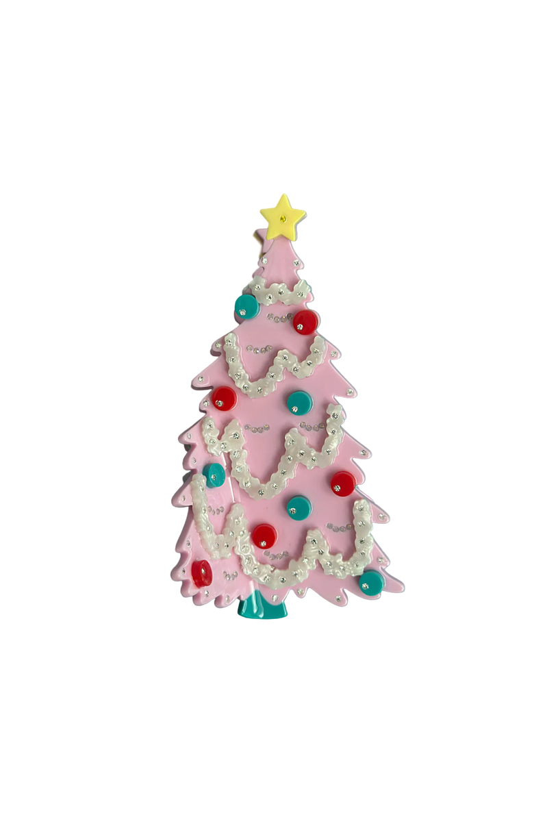 Centinelle Pink Christmas Tree Hair Claw, Main, color,
