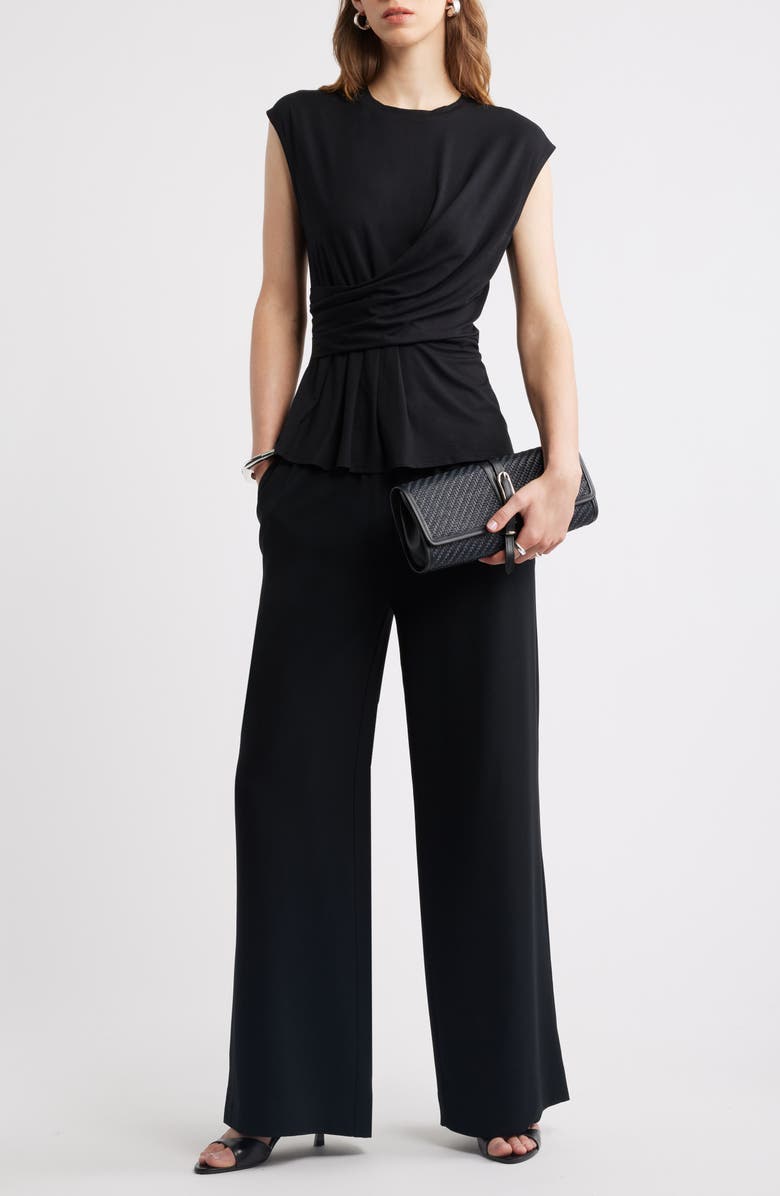 Nordstrom Draped Cap Sleeve Peplum Top, Alternate, color, Black