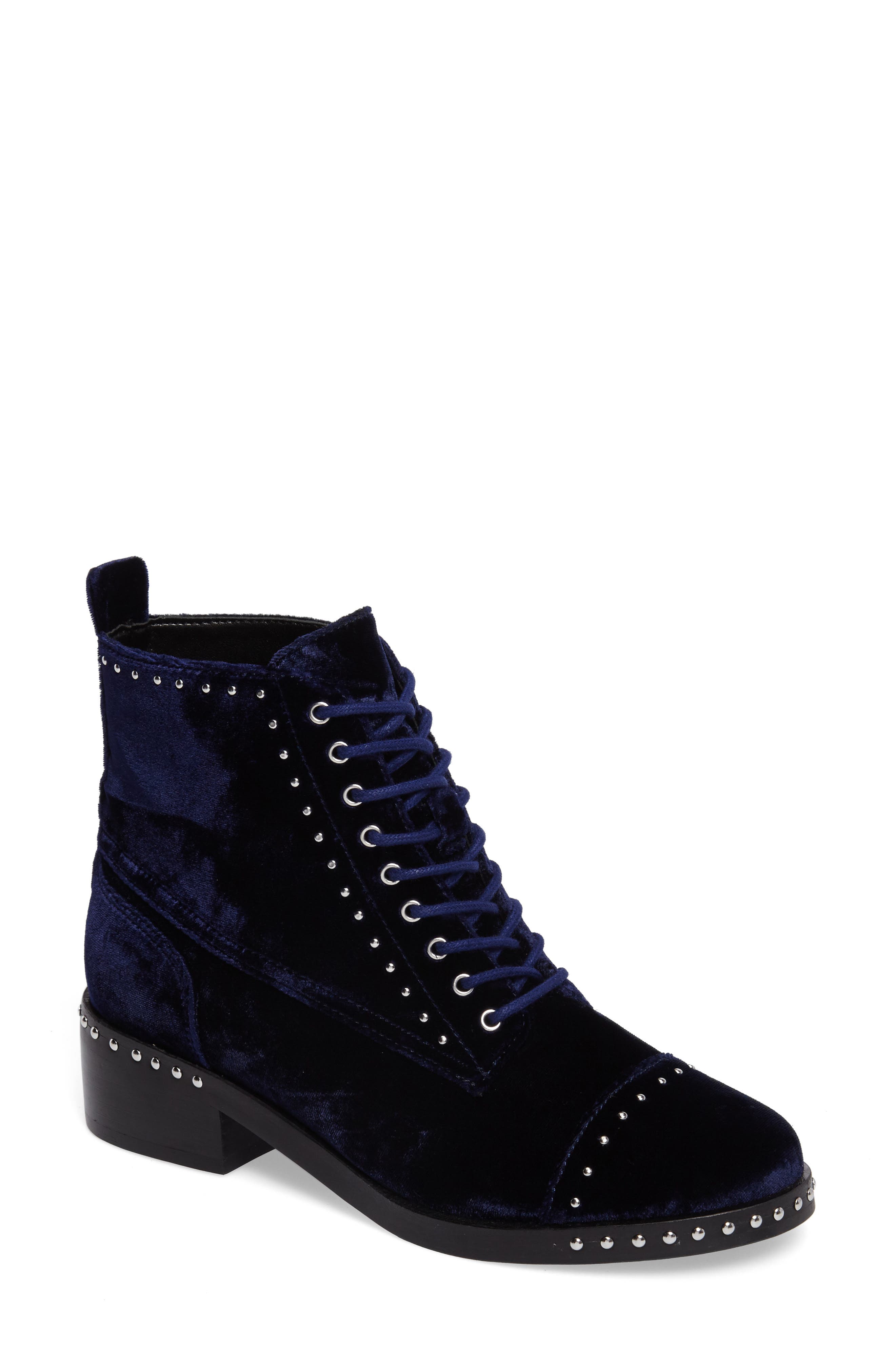 Cassidey Studded Cap Toe Bootie, Main, color, MEDIUM BLUE VELVET