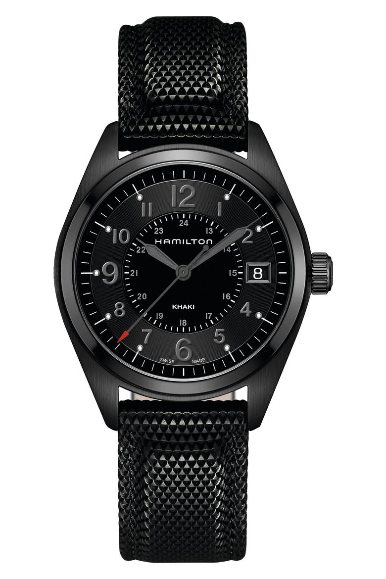 Khaki Field Silicone Strap Watch, 40mm, Main, color, BLACK