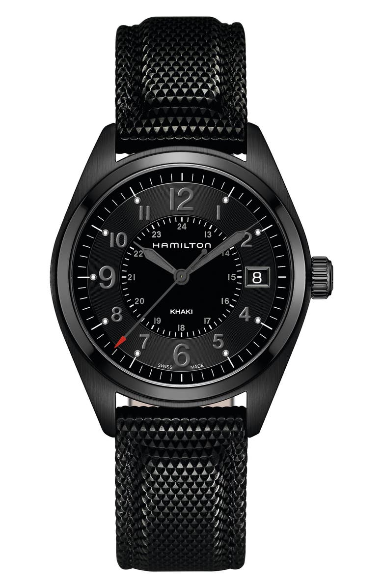Hamilton Khaki Field Silicone Strap Watch, 40mm, Main, color, Black