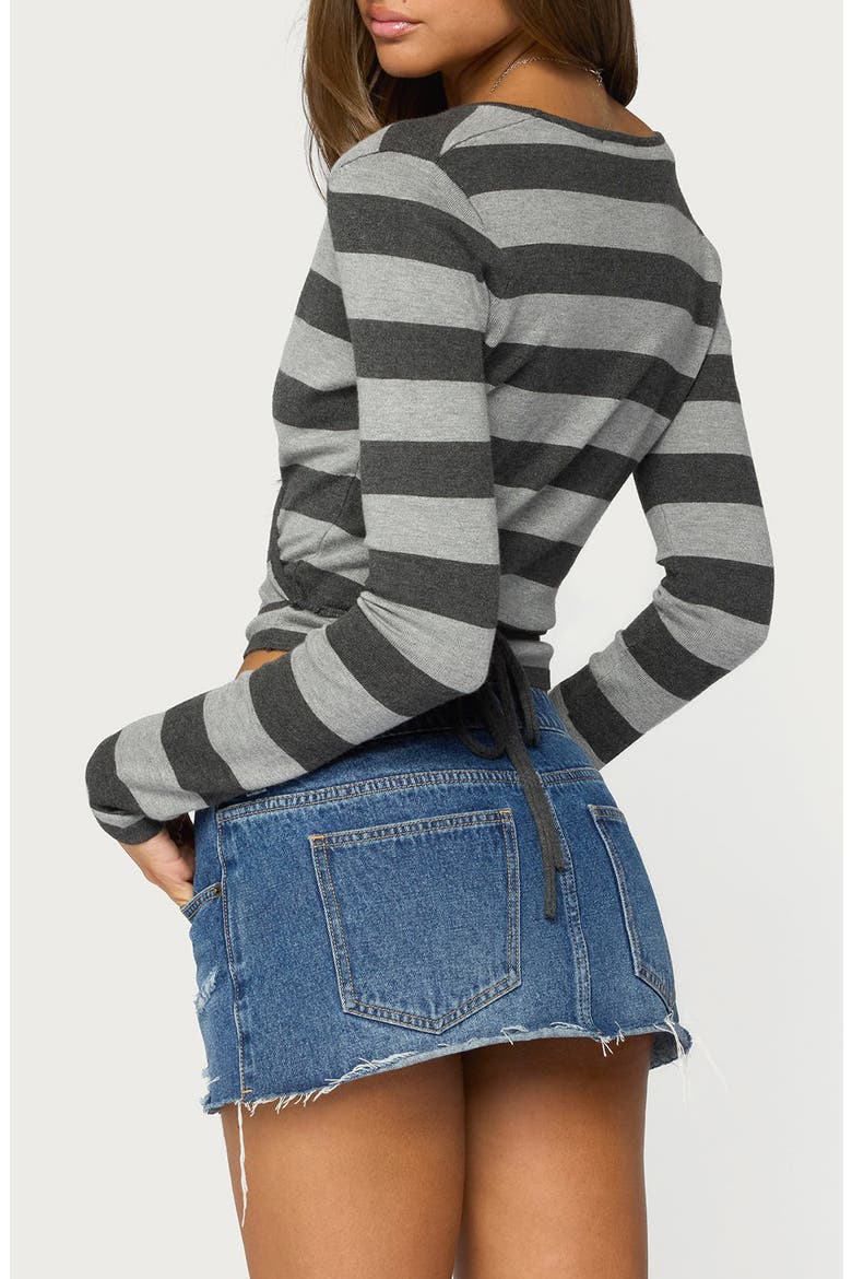 Cerys Striped Wrap Top, Alternate, color, GRAY-MELANGE