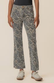 KUT from the Kloth Kelsey Print Raw Hem High Waist Ankle Flare Jeans