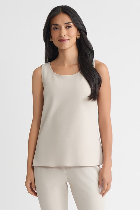 Stretch Deco Crepe Scoop Neck Tank