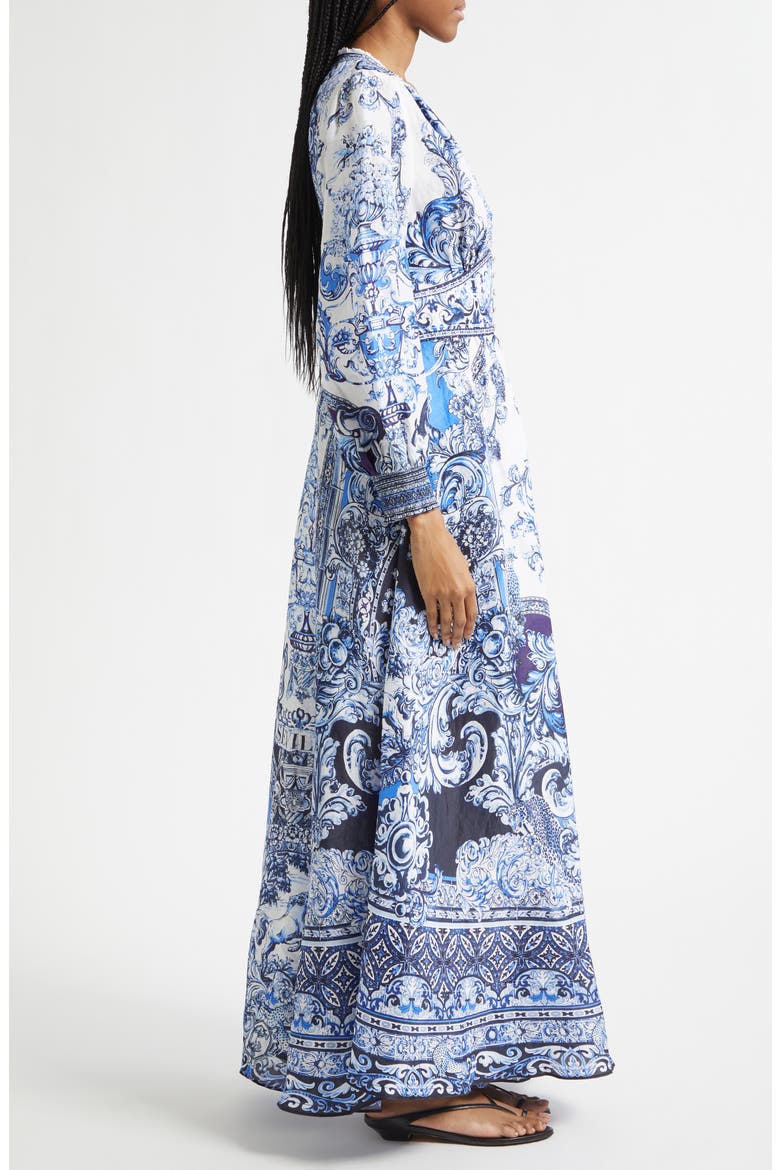 A Tiled Wonderland Long Sleeve Linen & Silk Twill Dress, Alternate, color, A TILED WONDERLAND