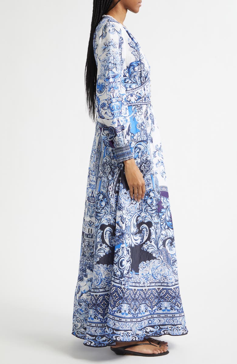 Camilla A Tiled Wonderland Long Sleeve Linen & Silk Twill Dress, Alternate, color, A Tiled Wonderland
