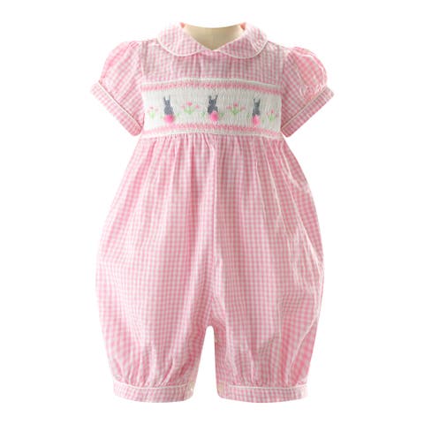 Gingham Bunny Smocked Babysuit