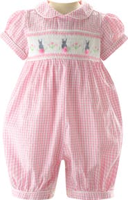 Rachel Riley Gingham Bunny Smocked Babysuit