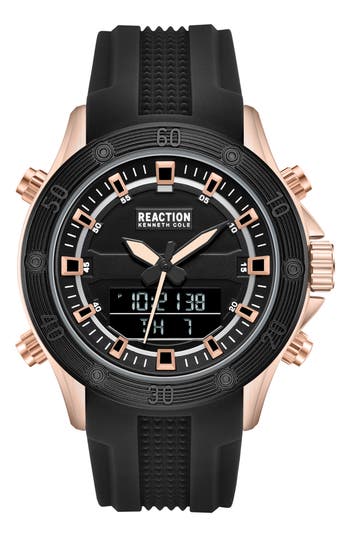 Kenneth Cole Reaction Analog-digital Silicone Strap Watch, 43mm
