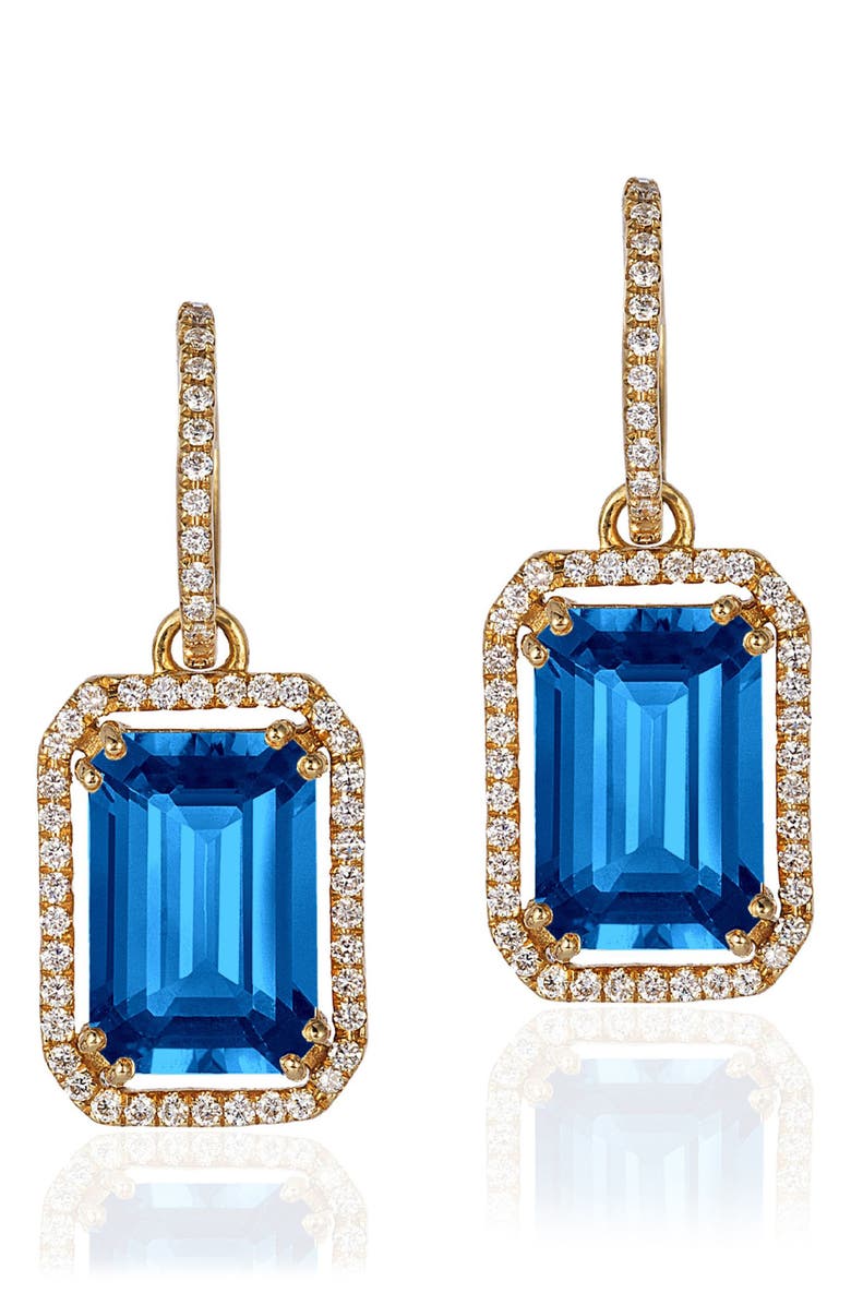 GOSHWARA Gossip Emerald Cut Drop Earrings, Main, color, Deep Blue
