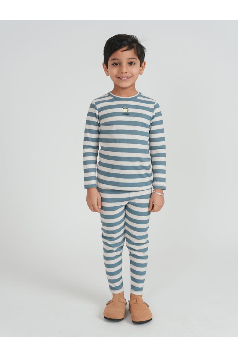 Striped Ribbed Long Sleeve Top and Elastic Waist Pants Set, Alternate, color, Sage