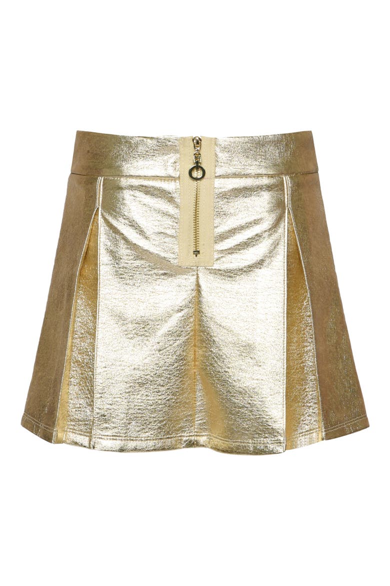 Kids' Pleated Faux Leather Skirt, Alternate, color, GOLD