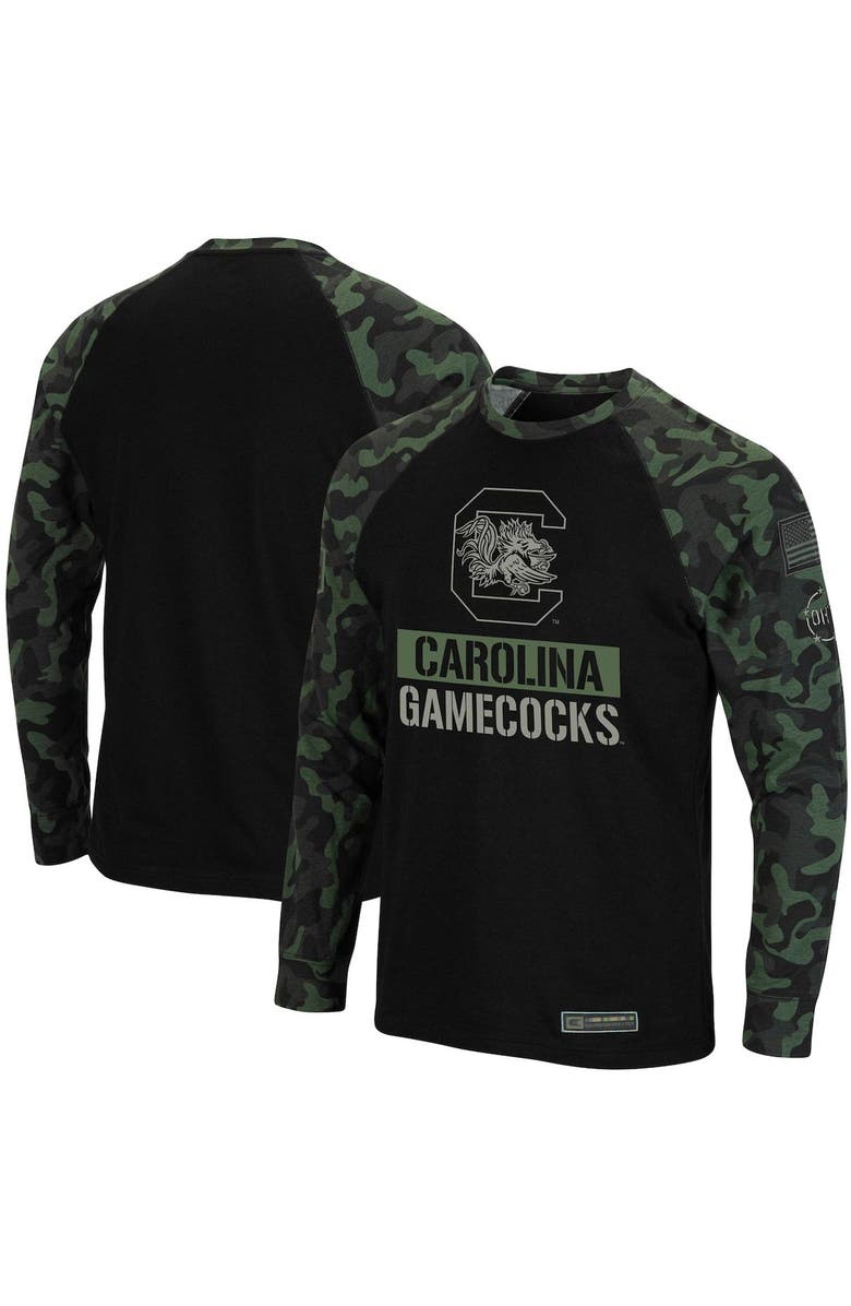 COLOSSEUM Men's Colosseum Black/Camo South Carolina Gamecocks OHT Military Appreciation Big & Tall Raglan Long Sleeve T-Shirt, Main, color, 