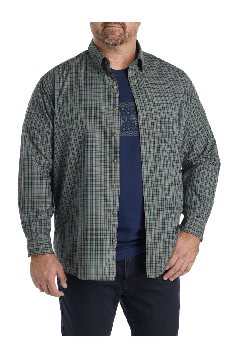 Big & Tall Easy-Care Sm Plaid Sport Shirt, Alternate, color, GREEN