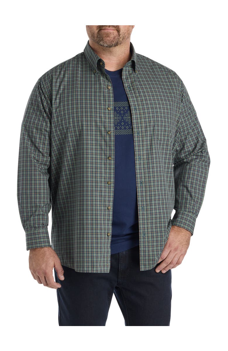 Harbor Bay by DXL Big & Tall Easy-Care Sm Plaid Sport Shirt, Alternate, color, Green