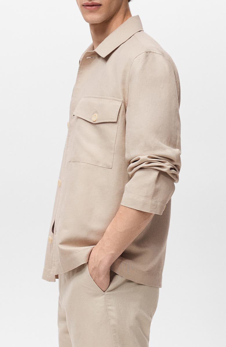 MANGO Straight Fit Linen & Cotton Overshirt, Alternate, color, Sand