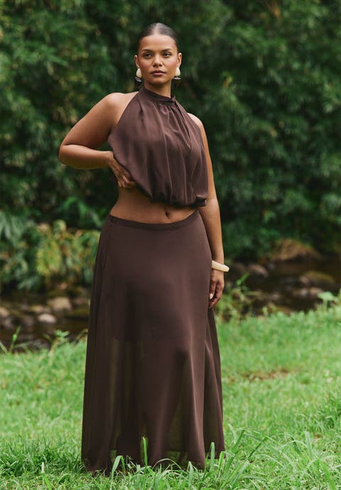 Semi-Sheer Chiffon Circle Skirt (Plus)