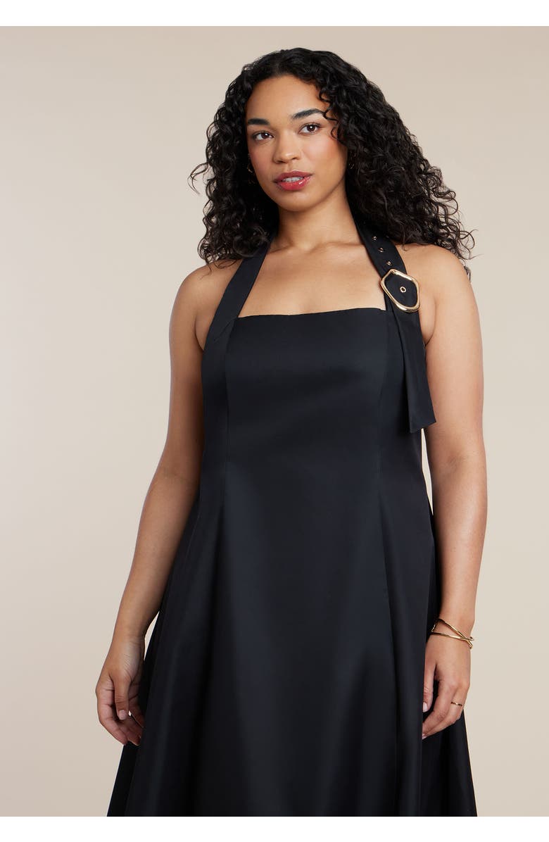 ELOQUII Buckle Neckline Maxi Dress, Alternate, color, Black Onyx