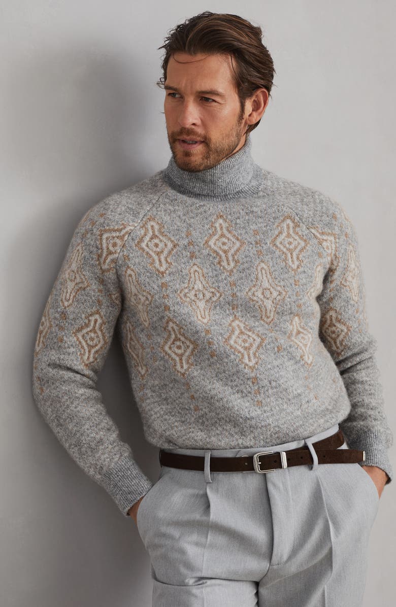 Brunello Cucinelli Geometric Jacquard turtleneck sweater, Alternate, color, 