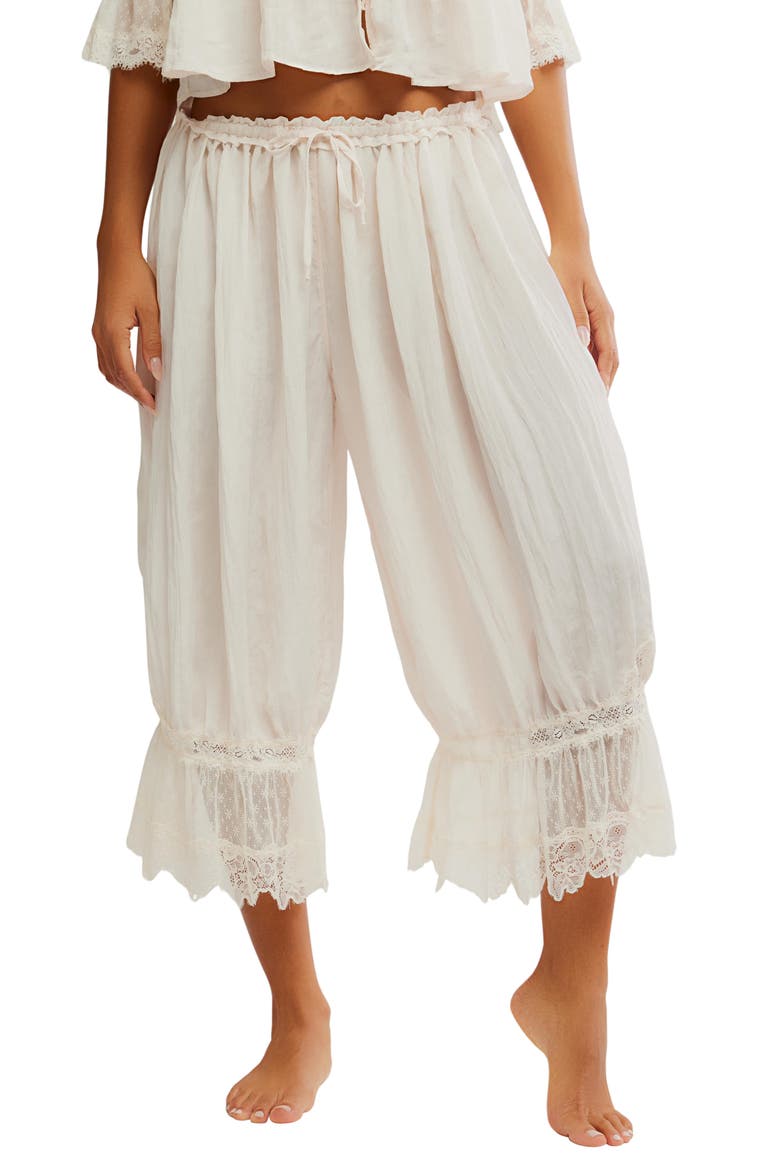 Forever Young Lace Trim Wide Leg Crop Pajama Pants, Main, color, WHITE ALYSSUM