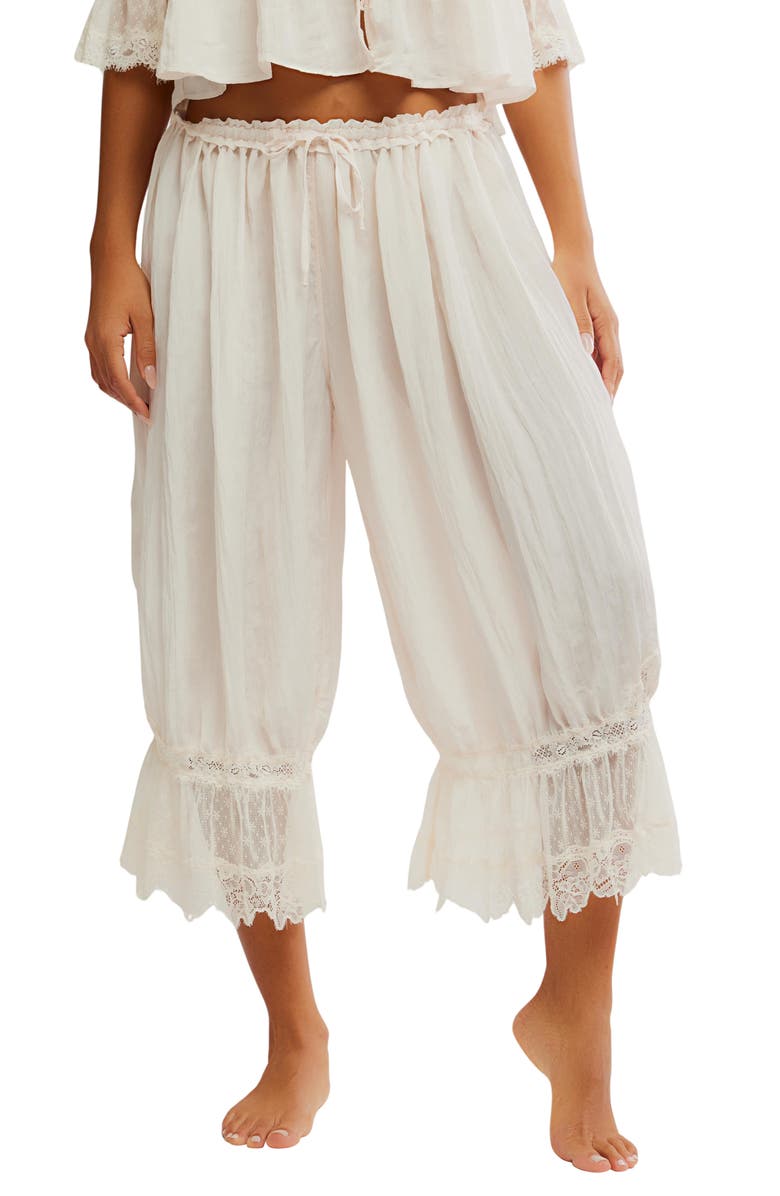 Free People Forever Young Lace Trim Wide Leg Crop Pajama Pants, Main, color,