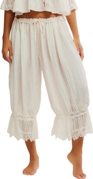 Free People Forever Young Lace Trim Wide Leg Crop Pajama Pants