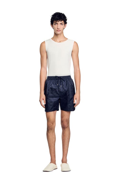 Sandro Square Cross Swim Trunks In Midnight Blue