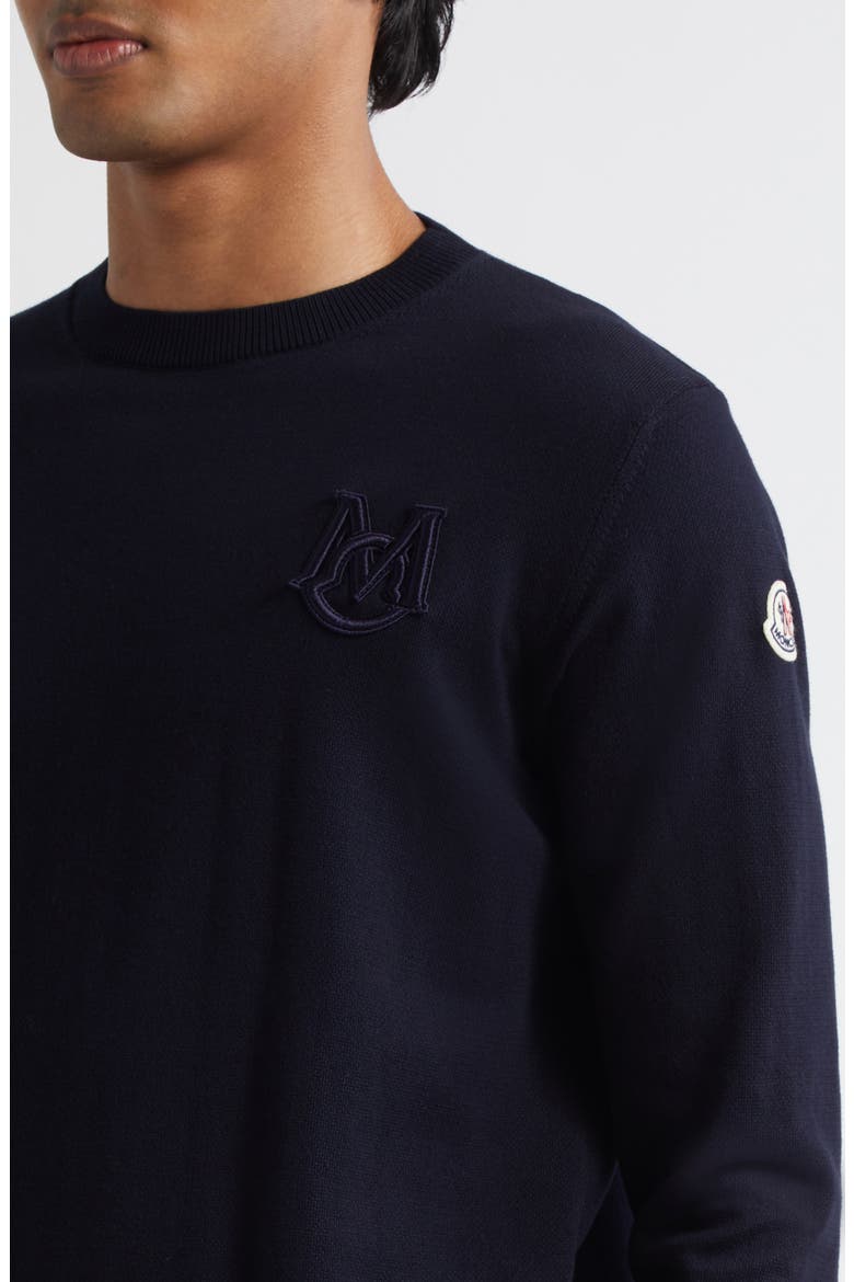 Monogram Cotton Crewneck Sweater, Alternate, color, NAVY/ NAVY