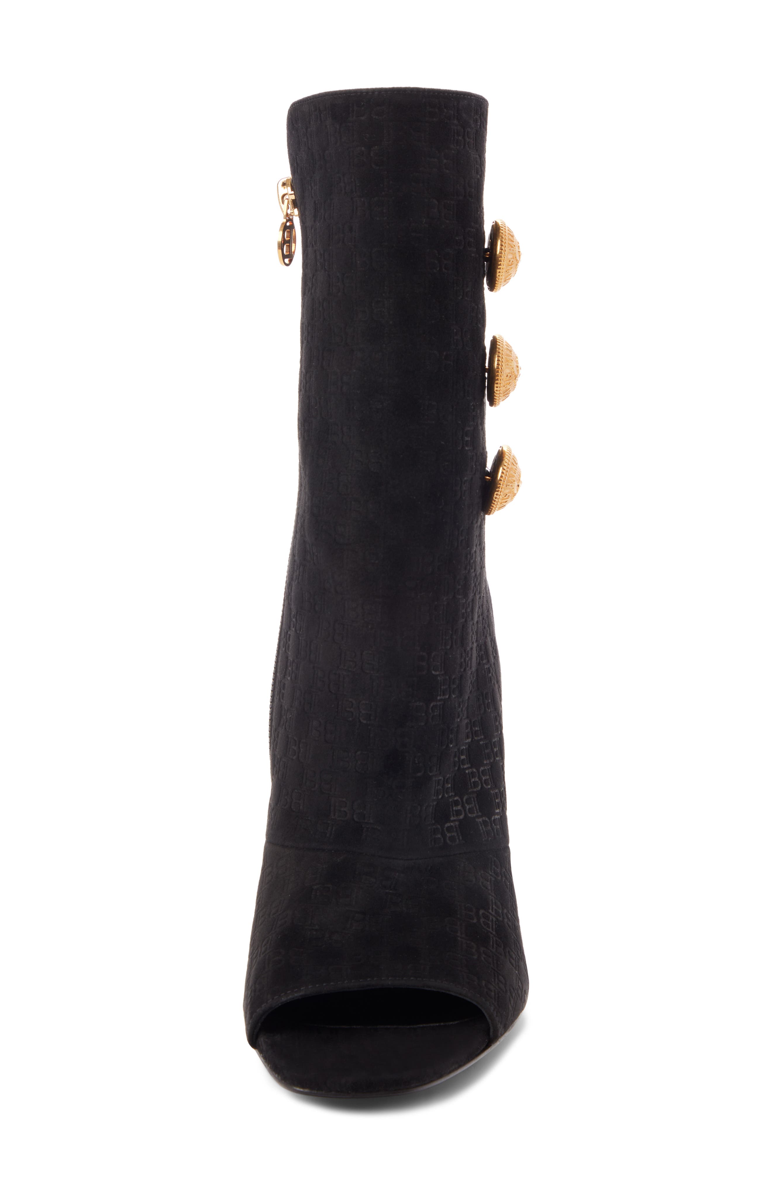 Balmain Oslo Logo Embossed Open Toe Bootie, Alternate, color, 