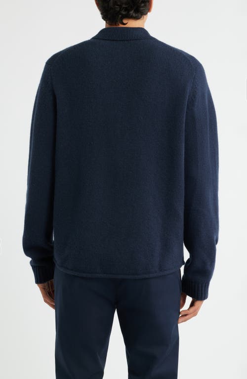 Vince Contour Hem Lambswool Cardigan In Blue