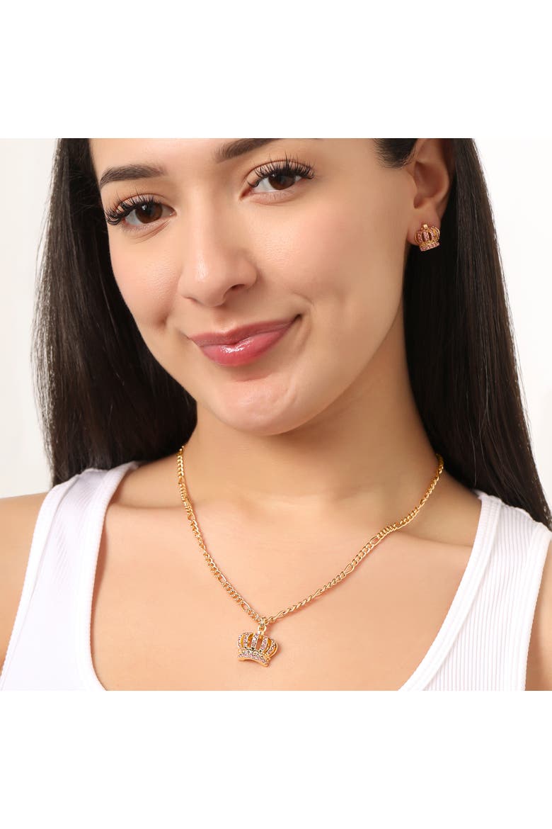 Crown Pendant Necklace & Stud Earrings Set, Alternate, color, Gold, Yellow