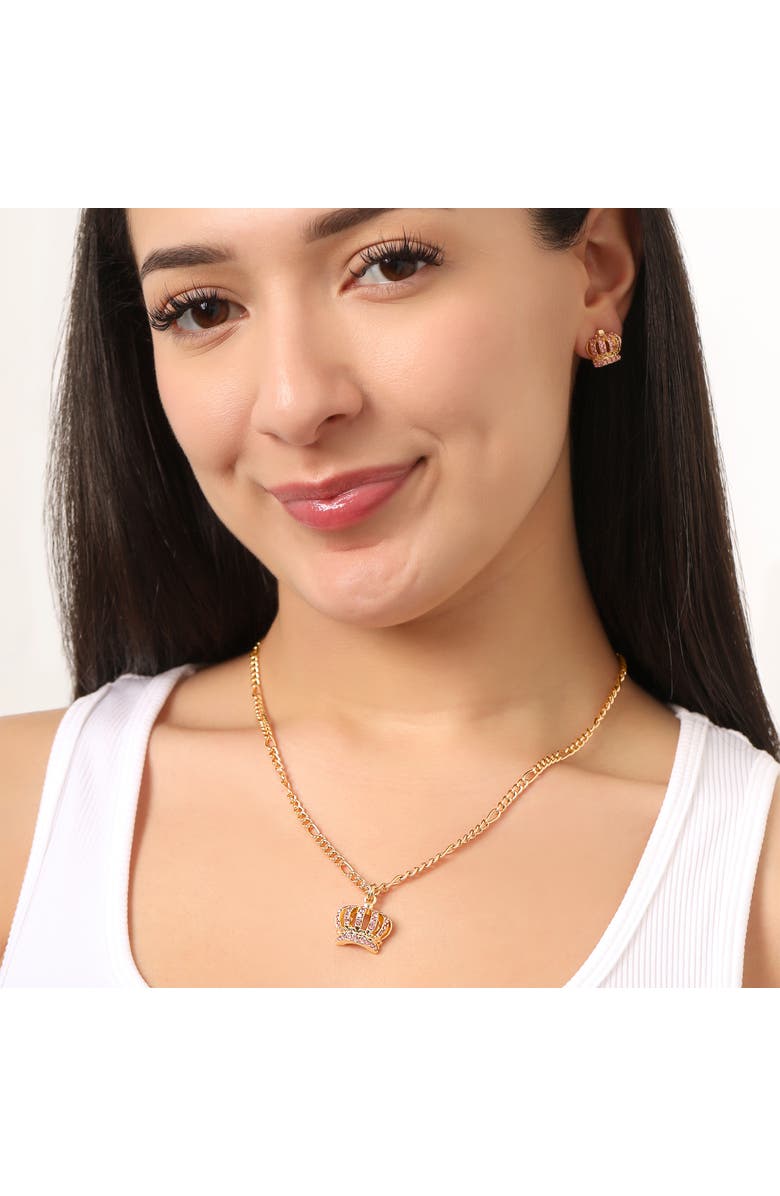 Juicy Couture Crown Pendant Necklace & Stud Earrings Set, Alternate, color, Gold, Yellow