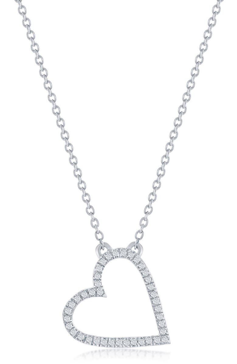 SIMONA Sterling Silver Pavé Diamond Open Heart Pendant Necklace - 0.07ct., Main, color, 