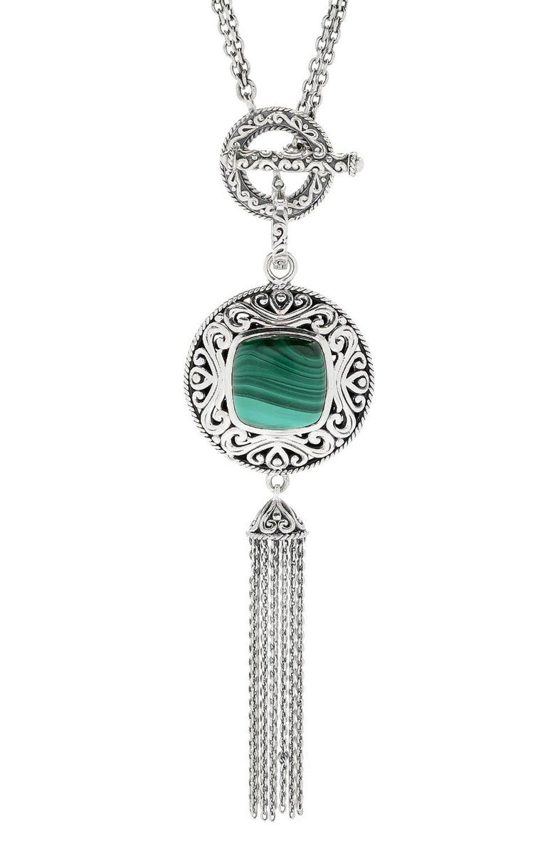 SAMUEL B. Sterling Silver & Semiprecious Stone Tassel Necklace, Main, color, Green