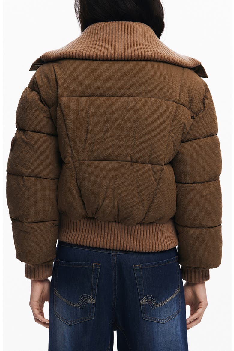 Mixed Media Puffer Jacket, Alternate, color, BROWN