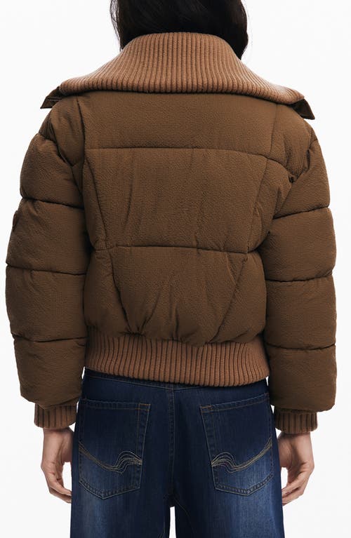 Desigual Mixed Media Puffer Jacket In Brown