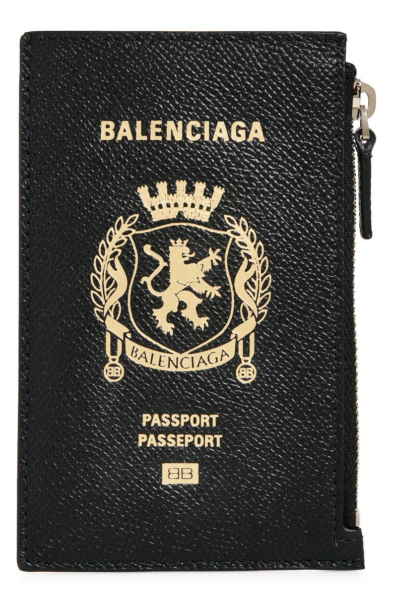 Balenciaga Long Leather Passport Case, Main, color, Black