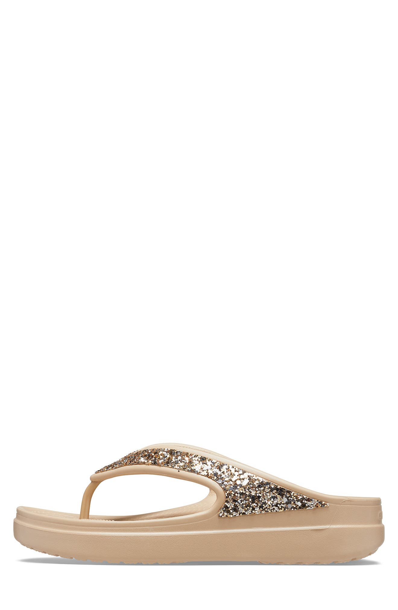CROCS Sloane Glitter Platform Flip-Flop Sandal, Alternate, color, Chai/ Gold