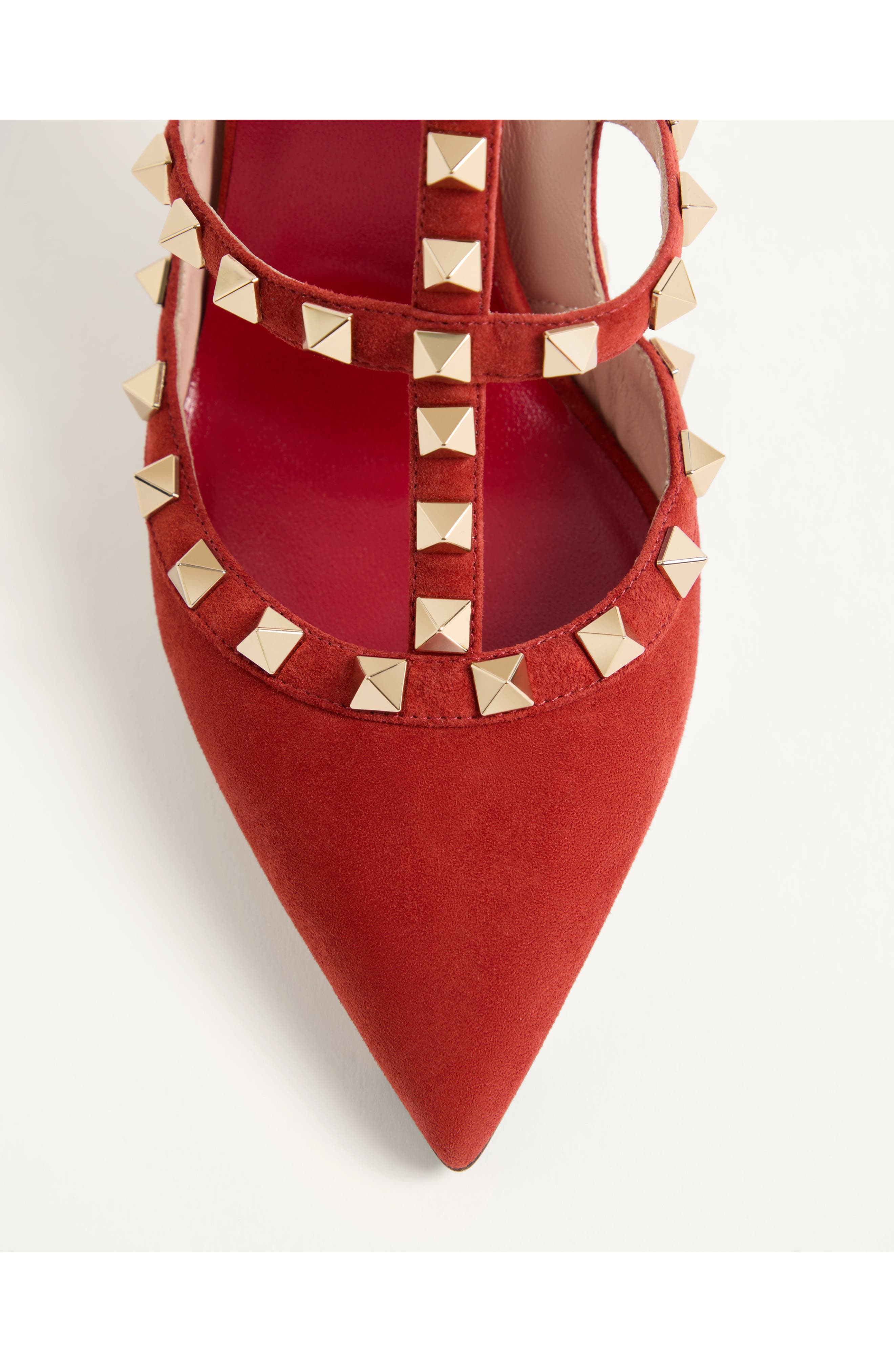 Rockstud Pointed Toe Ankle Strap Pump, Alternate, color, RED