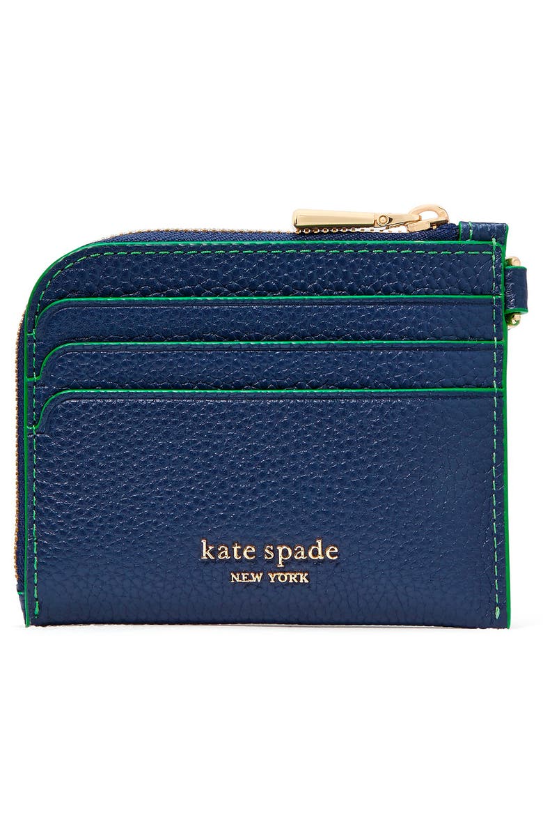 Kate Spade New York in the garden pebbled leather card case, Alternate, color, Parisian Navy Multi