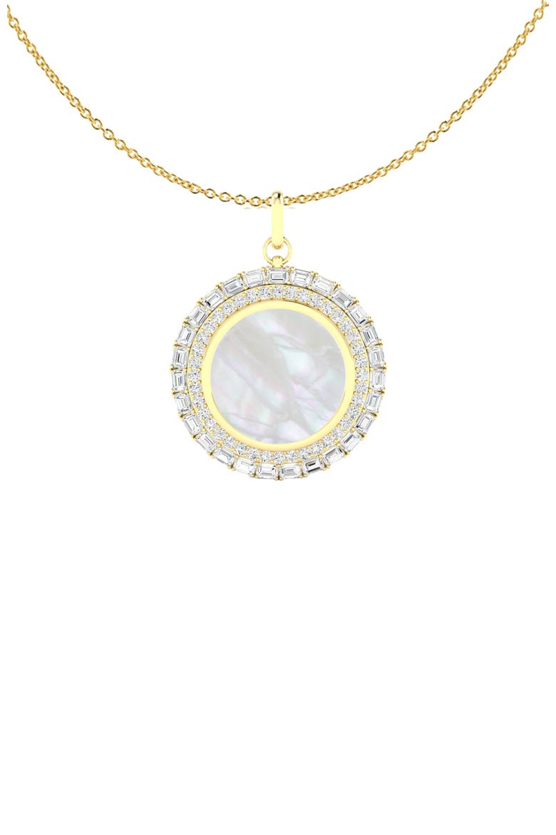 Mother-of-Pearl & Lab Diamond Emerald and Round Pendant Necklace in 14K, Main, color, Yellow Gold