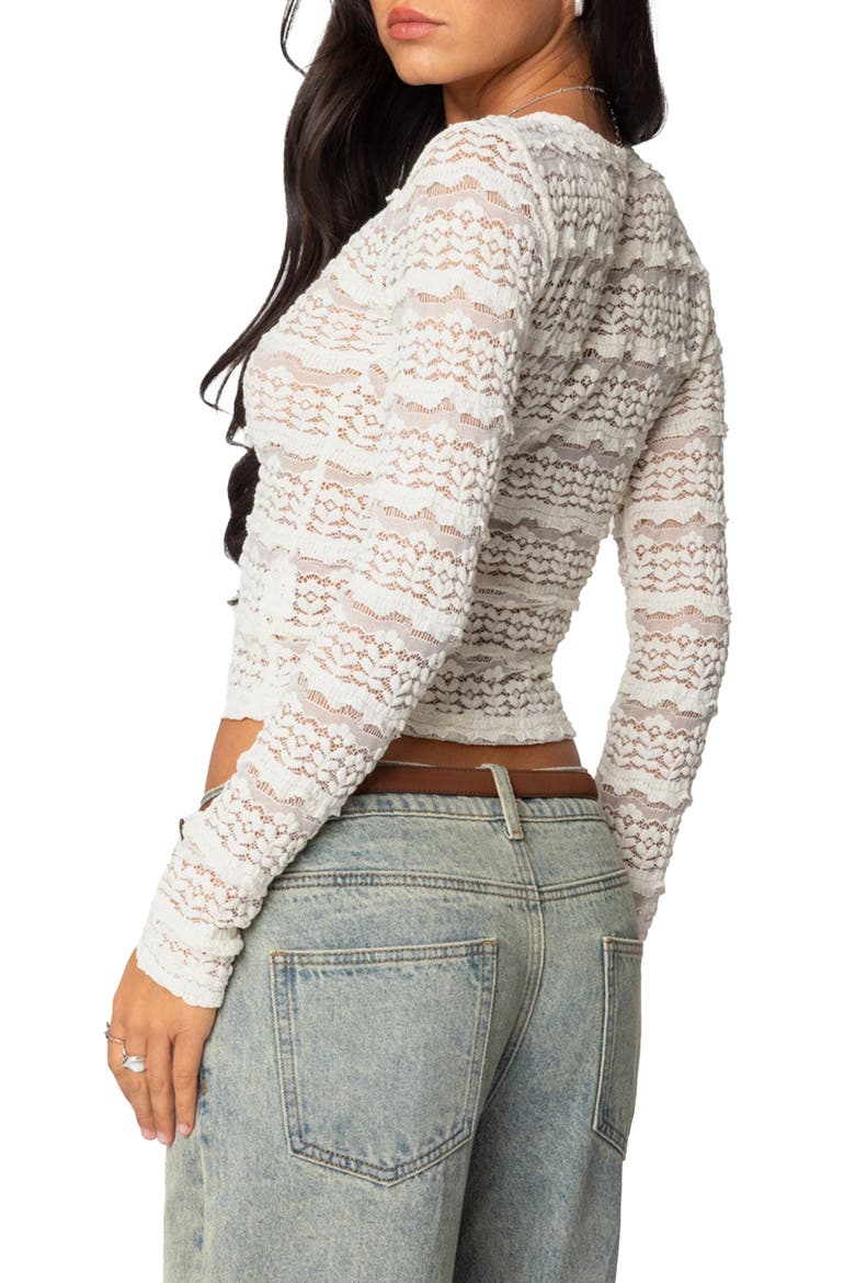 Daisey Textured Sheer Lace Crop Top, Alternate, color, CREAM