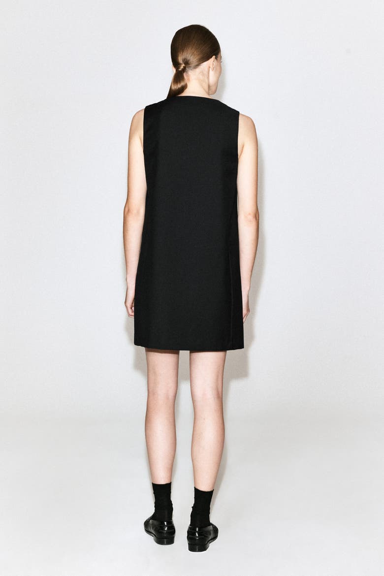 Buttoned Wool-Twill Mini Dress, Alternate, color, BLACK