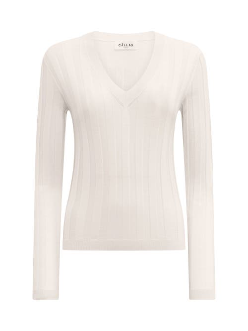 Callas Milano Rione V-neck Rib Sweater In White
